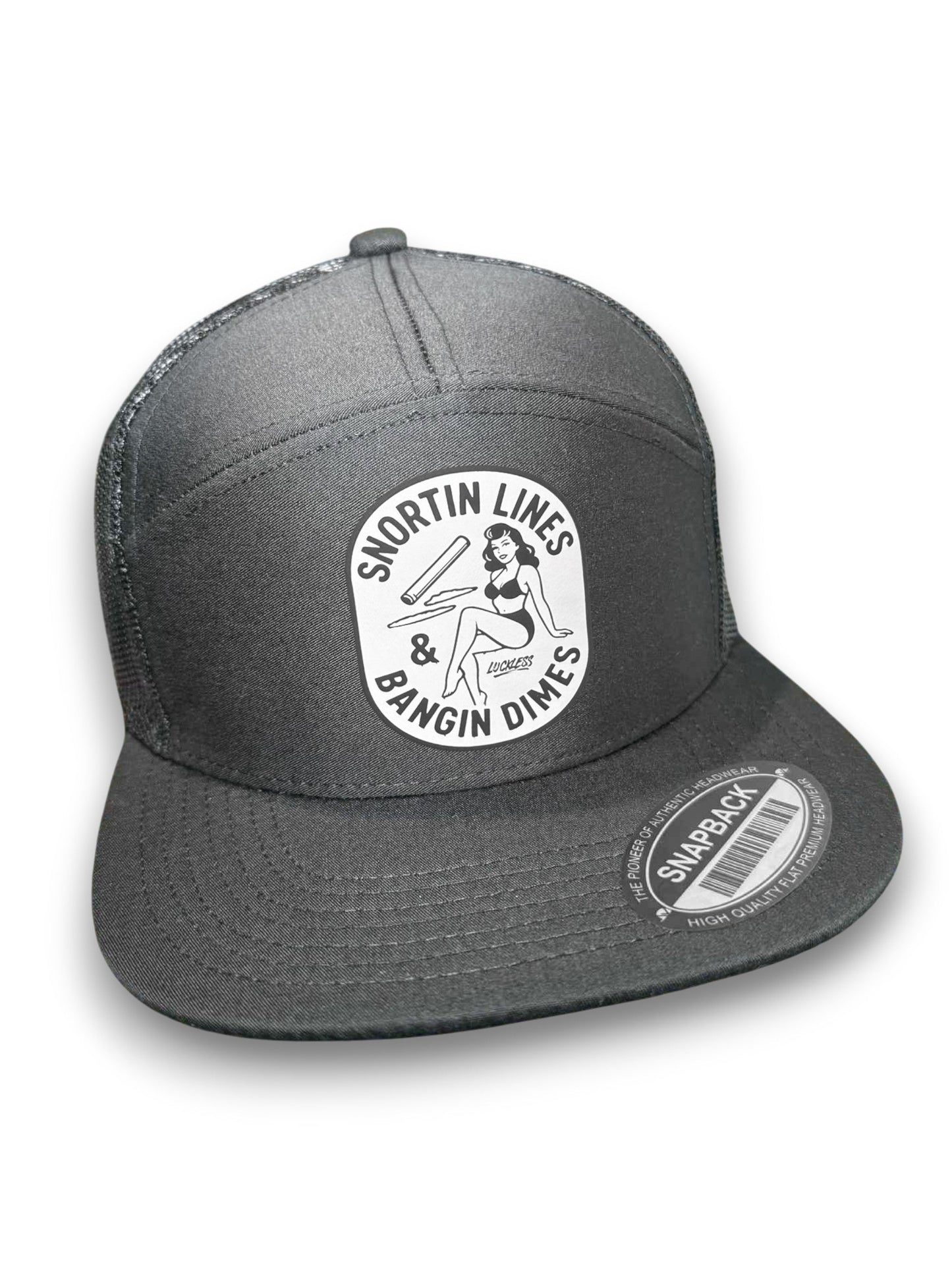 Lines and Dimes | Men's Funny 7-Panel Black Snapback Hat